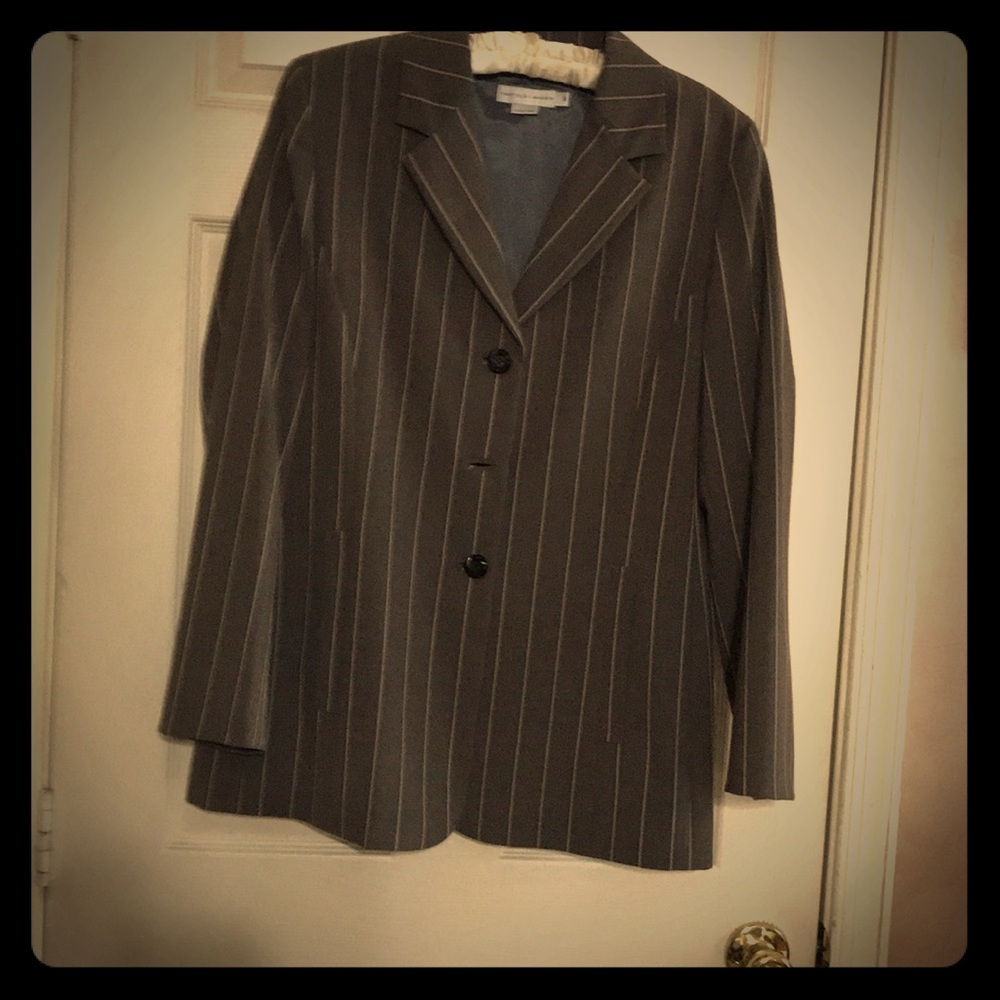 Gray striped blazer.